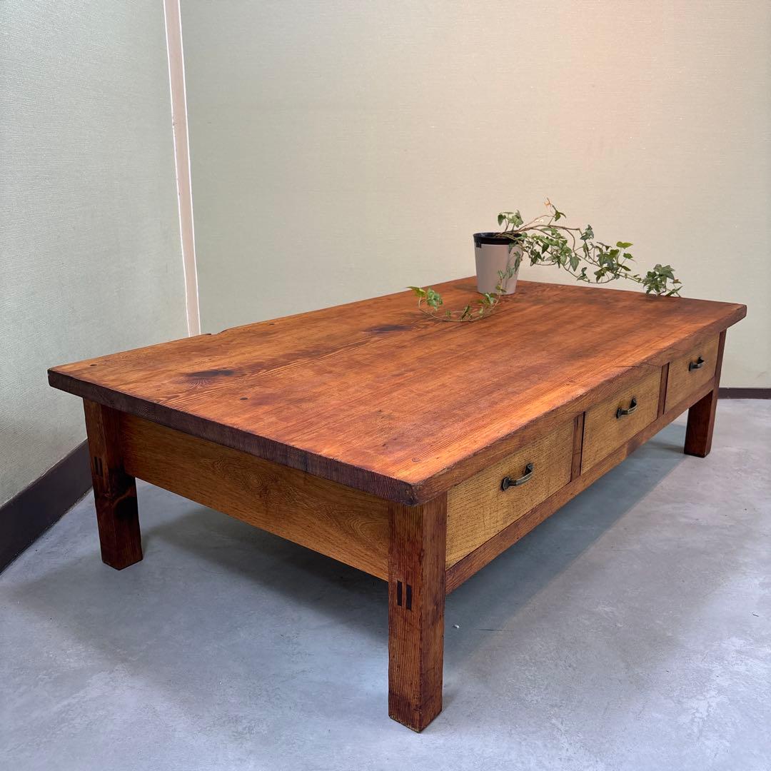 ローテーブル 無垢材 ヴィンテージ×和モダン　レトロ　両面引き出し　昭和