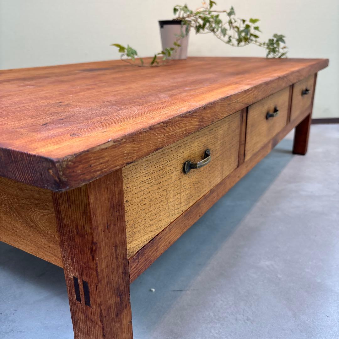 ローテーブル 無垢材 ヴィンテージ×和モダン　レトロ　両面引き出し　昭和