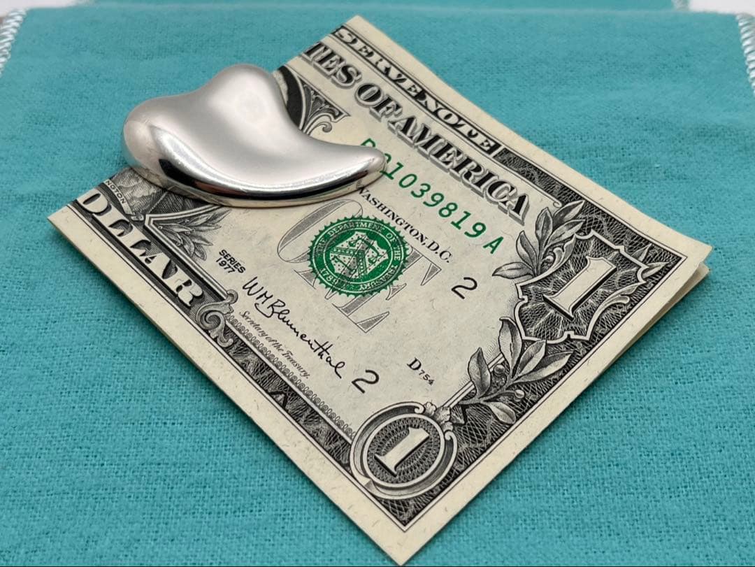 h160 美品　希少　ティファニー　フルハート　マネークリップ　シルバー　925