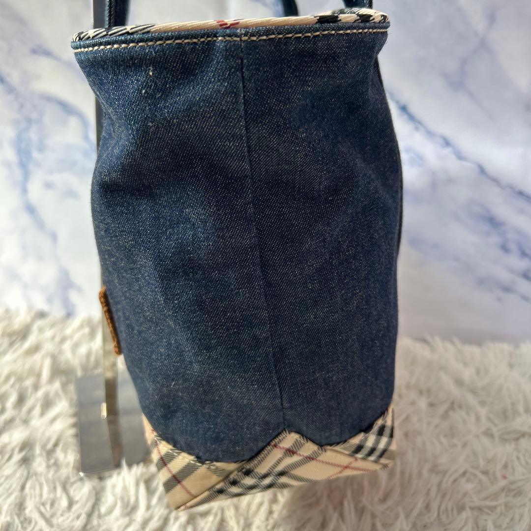 【バーバリーロンドン】　デニムトートバッグ　インディゴ　ノバチェック