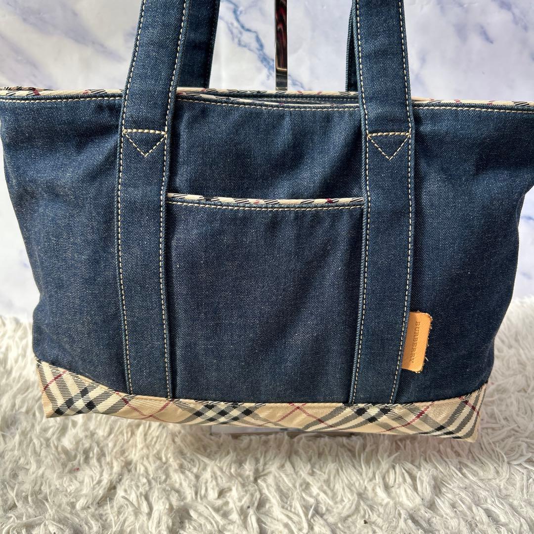 【バーバリーロンドン】　デニムトートバッグ　インディゴ　ノバチェック