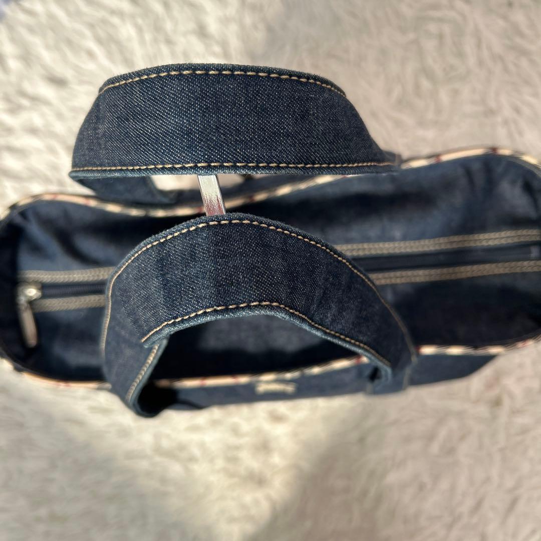 【バーバリーロンドン】　デニムトートバッグ　インディゴ　ノバチェック