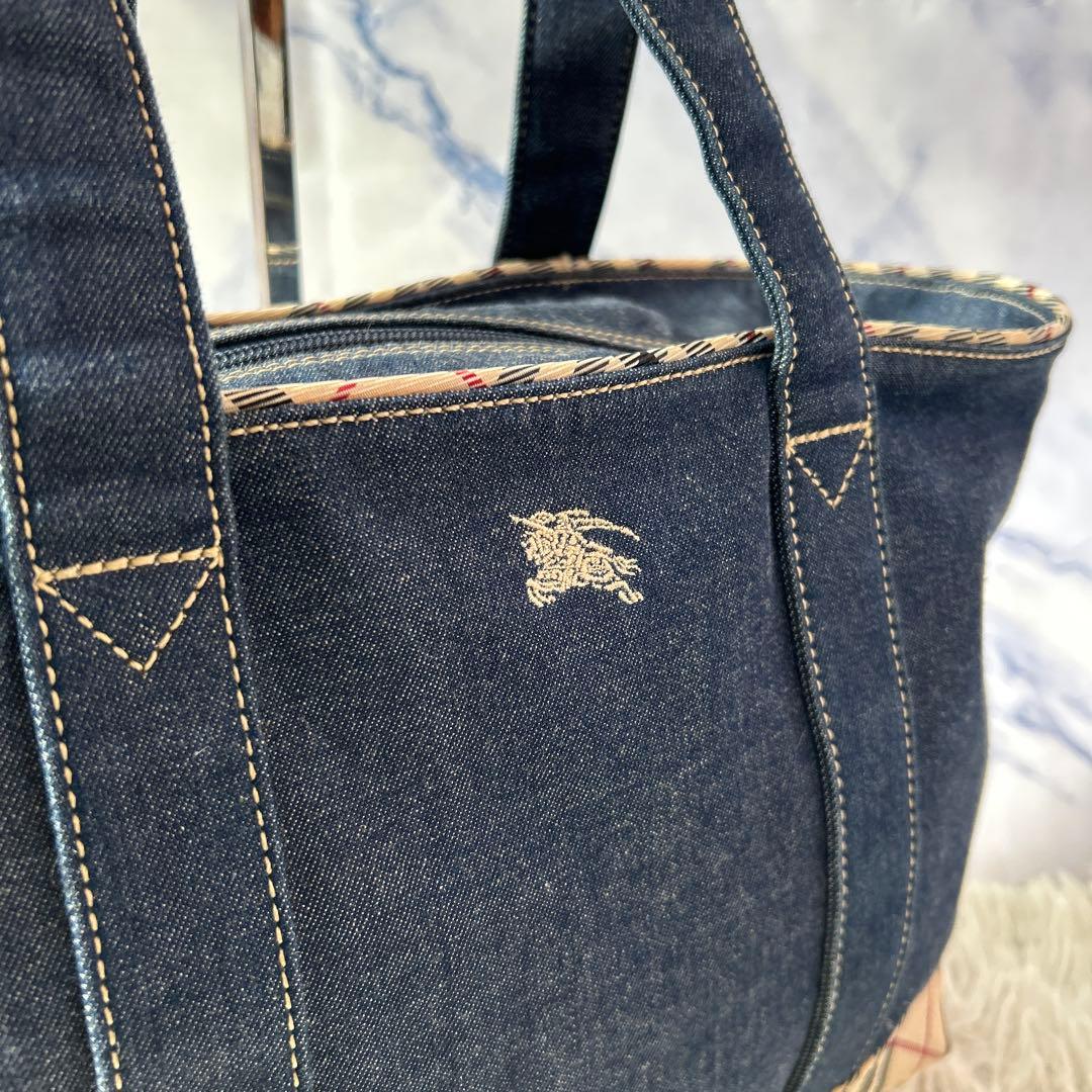 【バーバリーロンドン】　デニムトートバッグ　インディゴ　ノバチェック