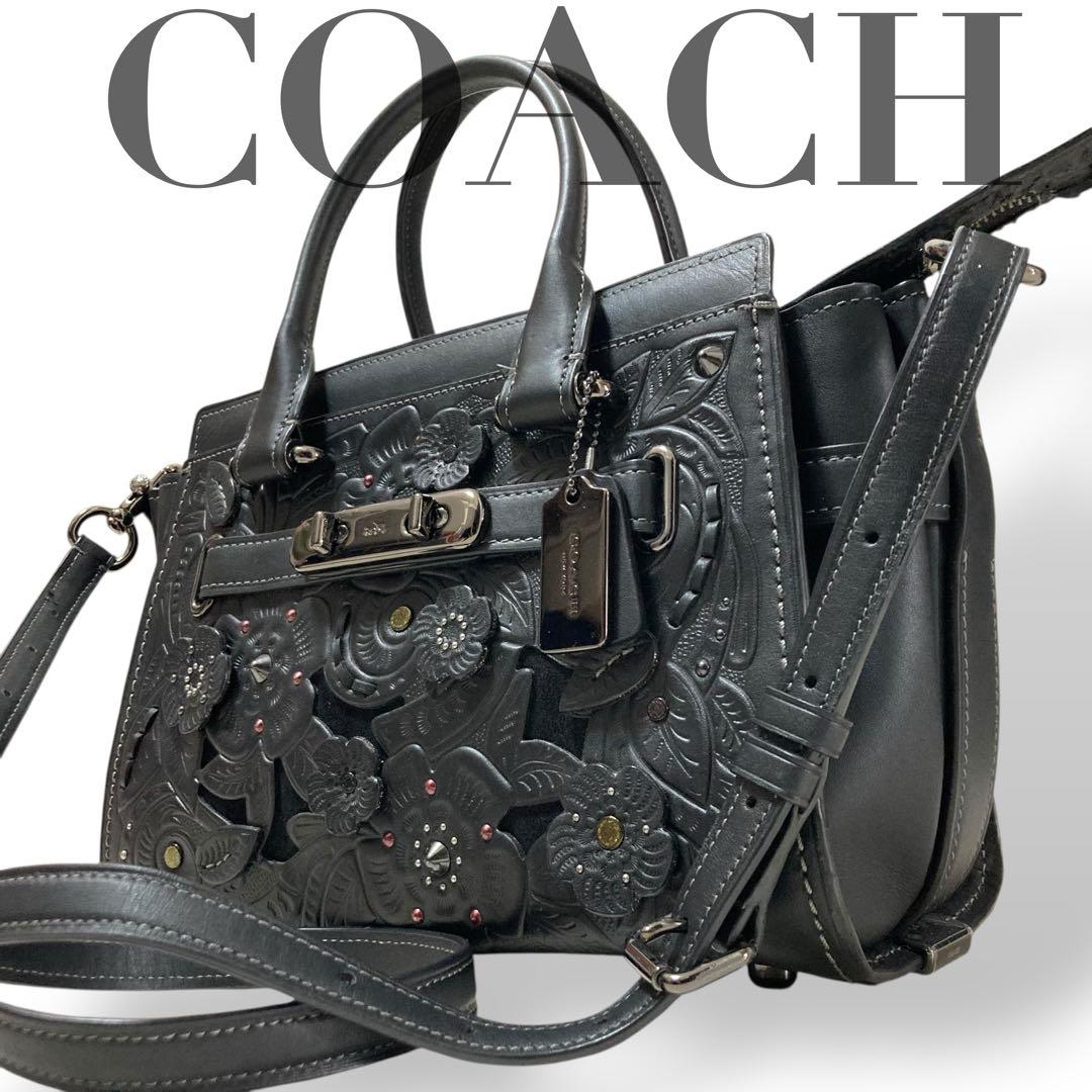 【外観美品】コーチ スワッガー ティーローズ 2wayショルダーバッグ フラワー