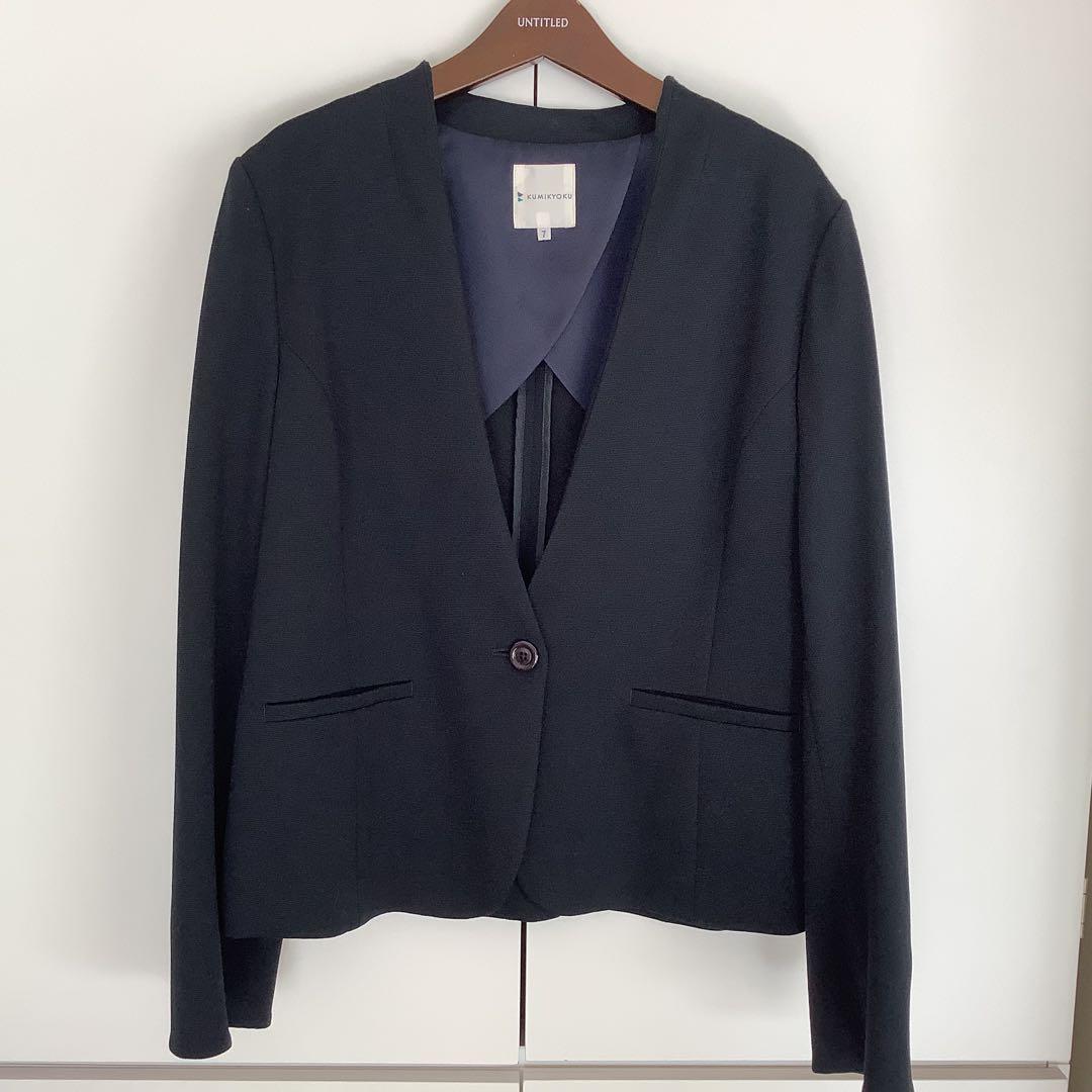 【未使用】KUMIKYOKU ネイビーノーカラージャケット 組曲 大きいサイズ