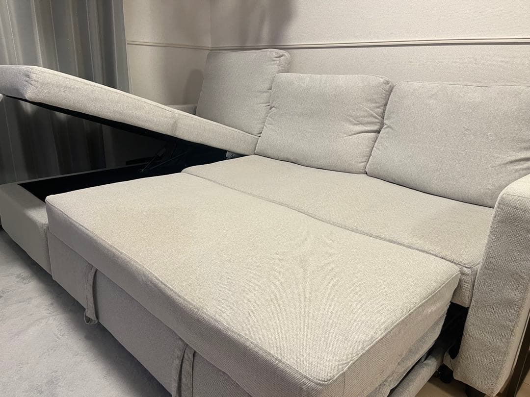 【スノー】ニトリ　カウチソファ ライトグレー 収納付き