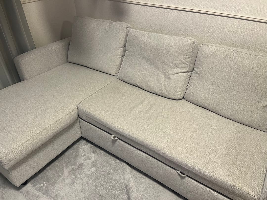 【スノー】ニトリ　カウチソファ ライトグレー 収納付き