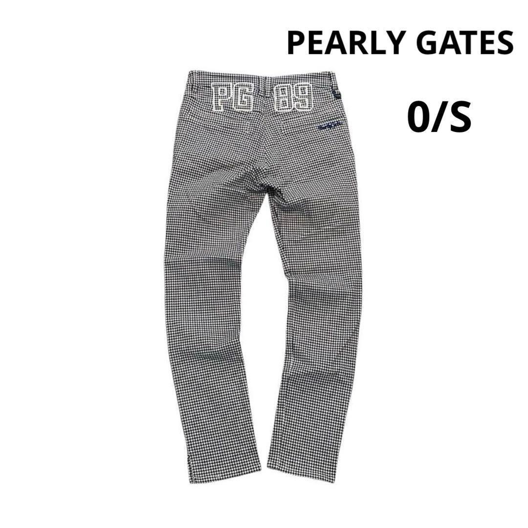 パーリーゲイツ　ロングパンツ　0/S ネイビー　千鳥格子　スソスリット　通年