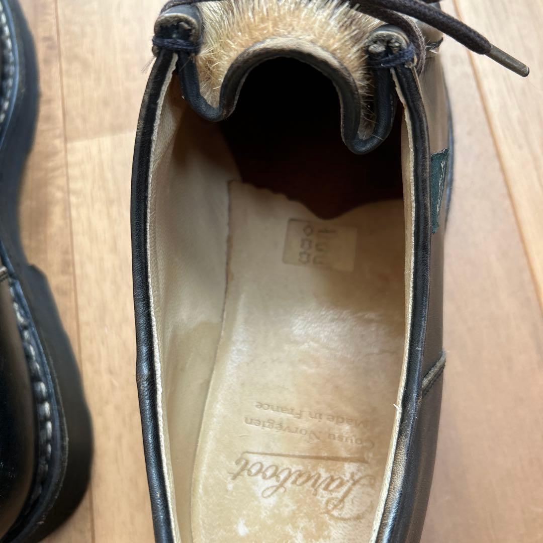 モカシン・デッキシューズ 黒と毛皮のコンビネーション　サイズ42