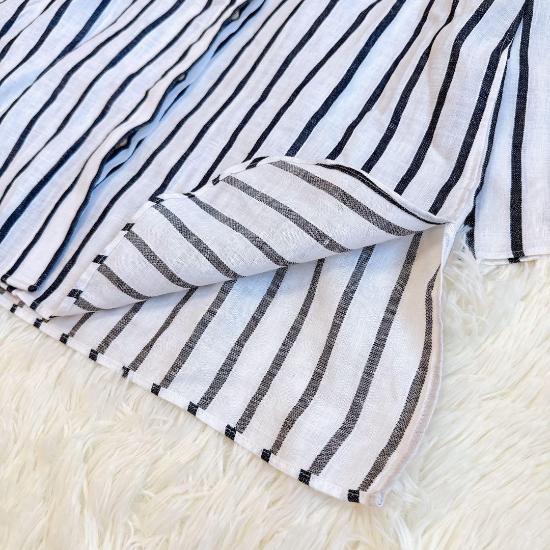 エスマックスマーラ ロングシャツ リネン100% ストライプ ハンガーループ　L