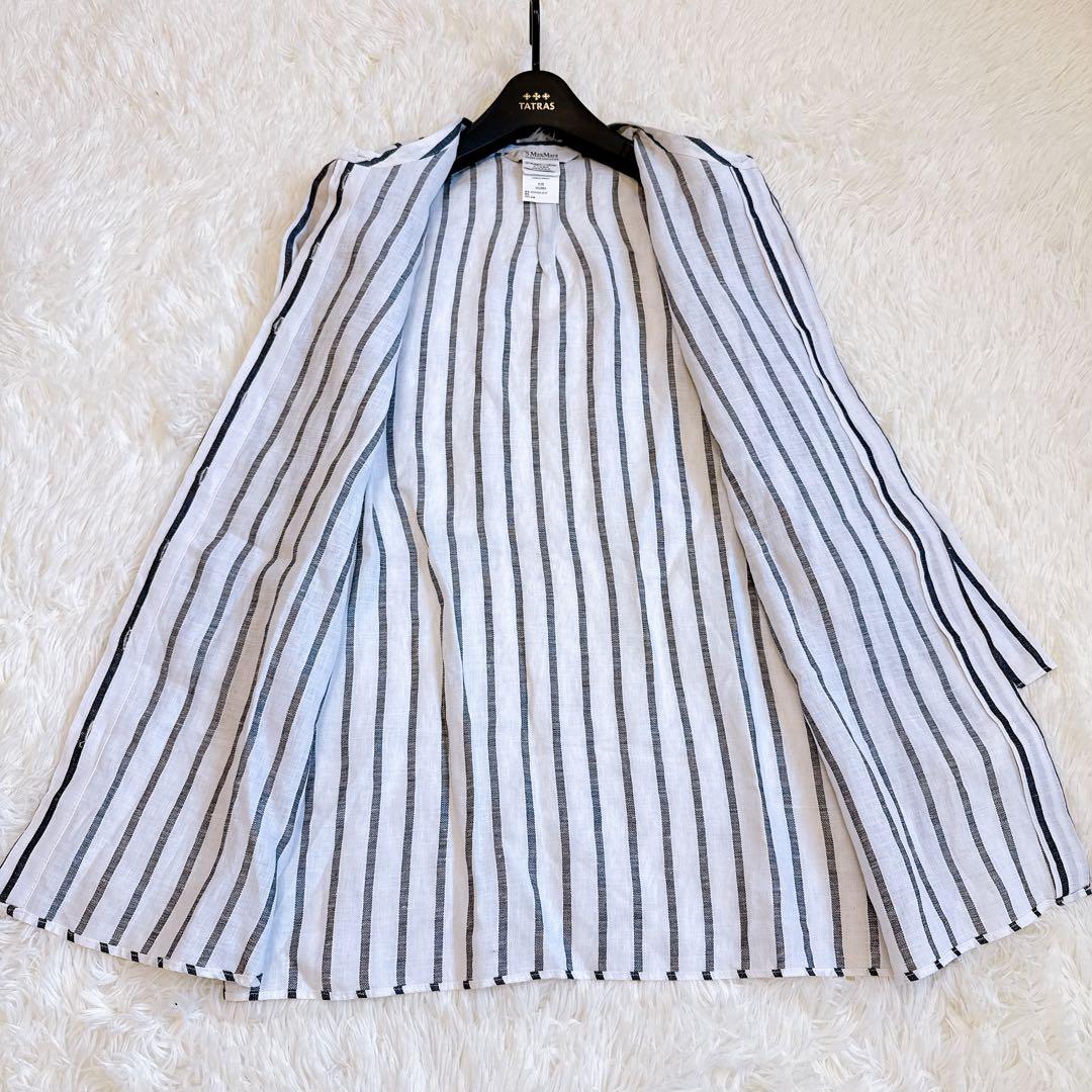 エスマックスマーラ ロングシャツ リネン100% ストライプ ハンガーループ　L