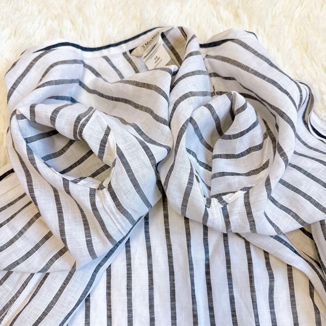 エスマックスマーラ ロングシャツ リネン100% ストライプ ハンガーループ　L