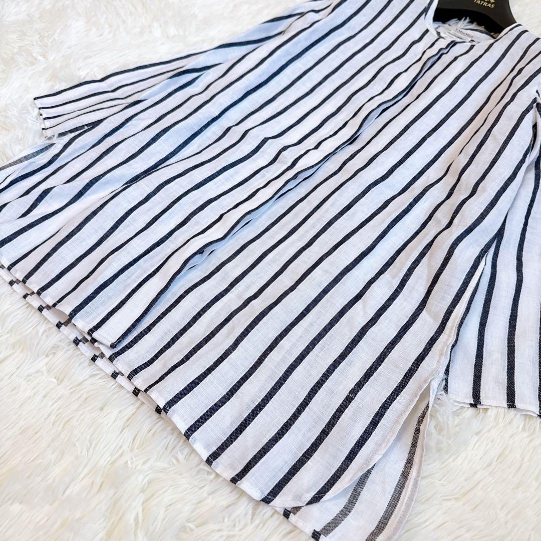 エスマックスマーラ ロングシャツ リネン100% ストライプ ハンガーループ　L