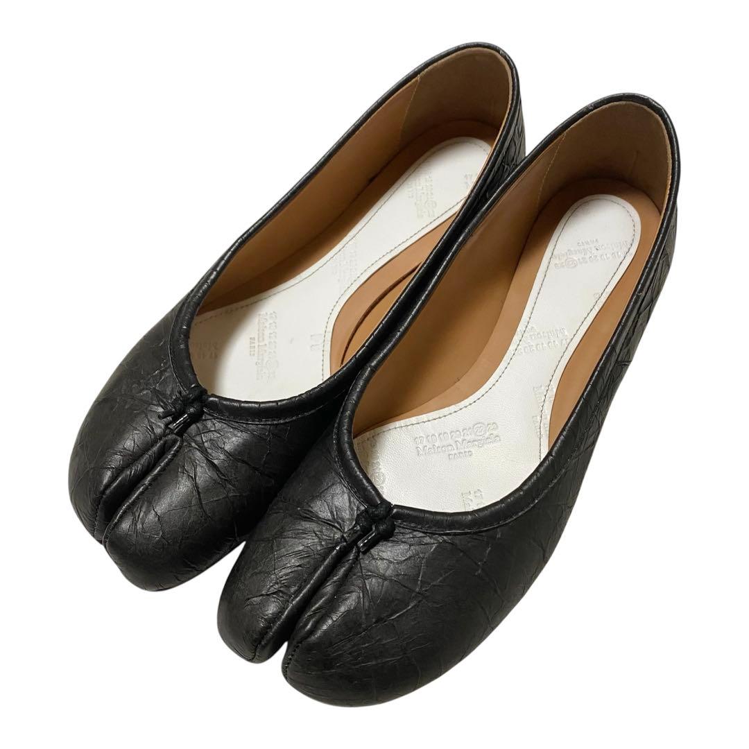 極美品 メゾンマルジェラ タビ 足袋 バレエ フラット シューズ シワ加工 黒