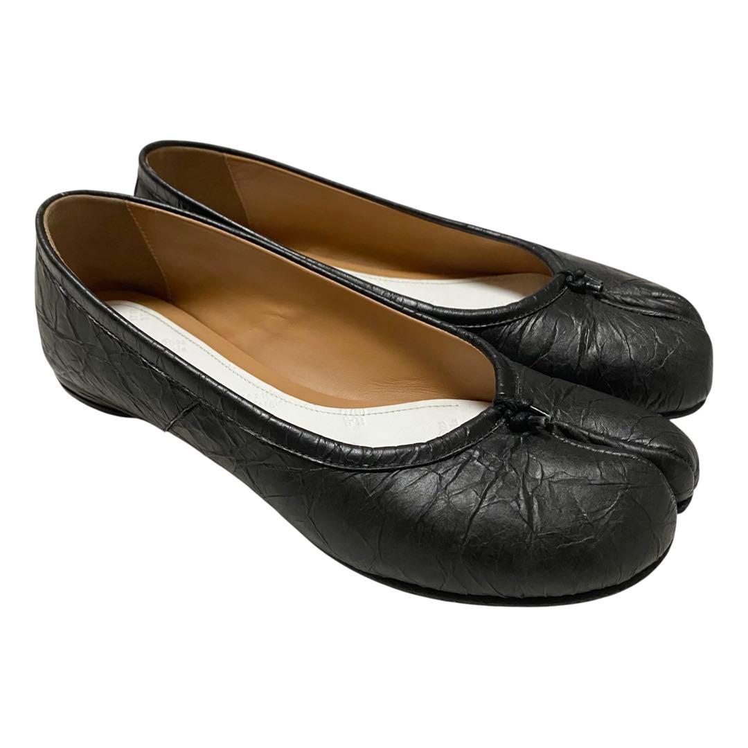 極美品 メゾンマルジェラ タビ 足袋 バレエ フラット シューズ シワ加工 黒