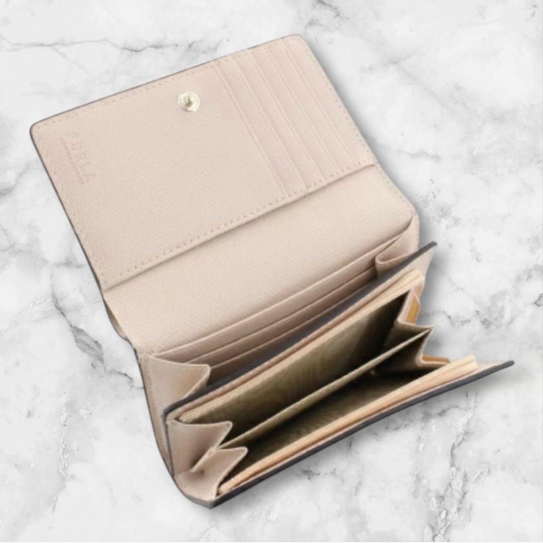 美品 FURLA フルラ☆シボ革 カメリア ウォレット レザー ピンク箱保存袋付