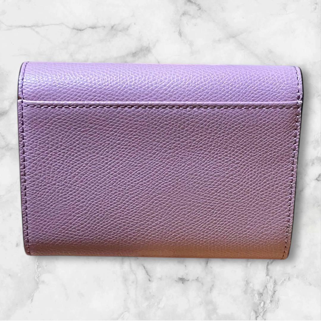 美品 FURLA フルラ☆シボ革 カメリア ウォレット レザー ピンク箱保存袋付