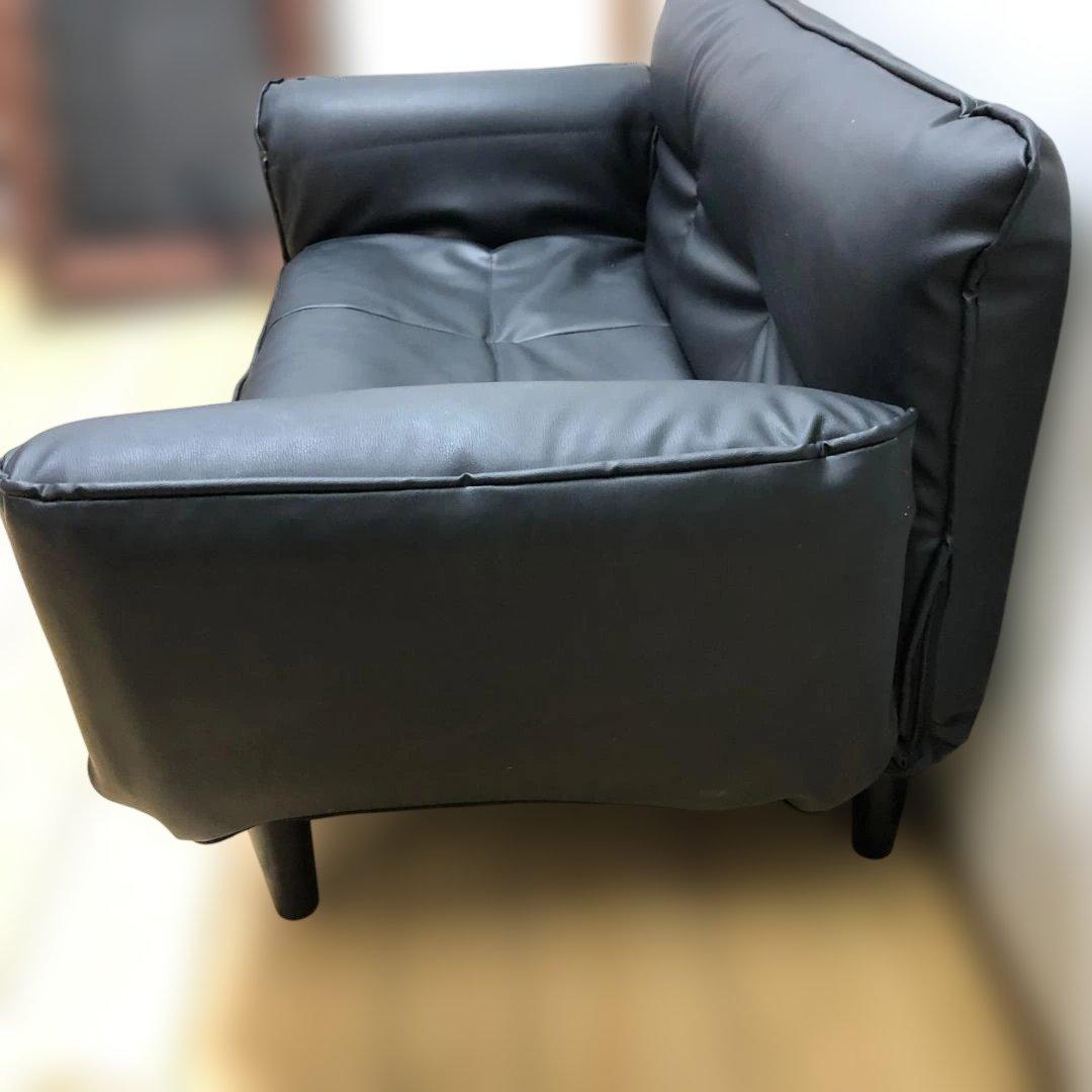 送料無料 ソファベッド リクライニング ブラック 合皮 ソファ88142