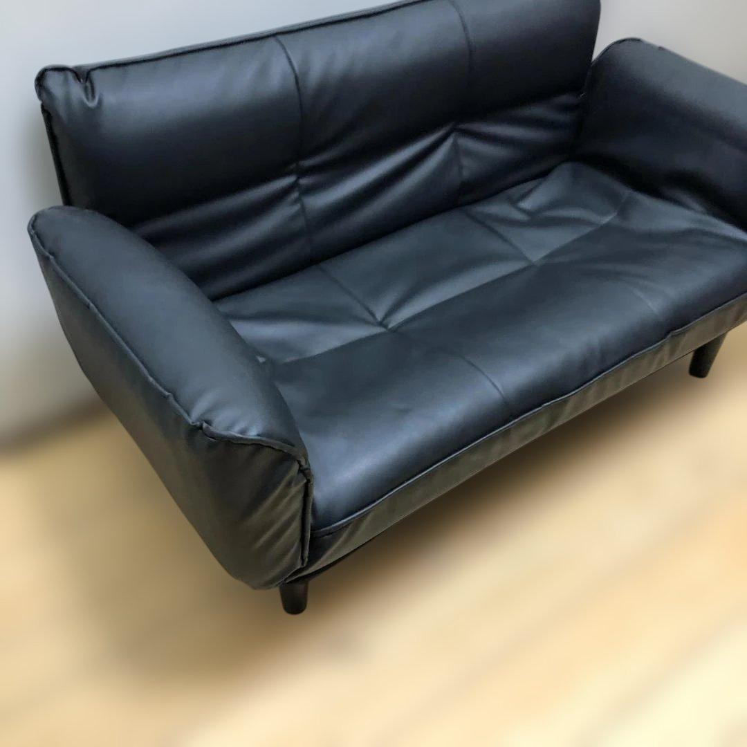 送料無料 ソファベッド リクライニング ブラック 合皮 ソファ88142