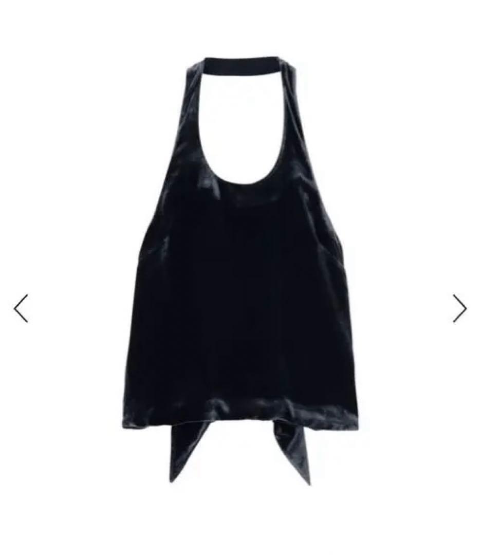 BACCA レーヨンシルクベルベット ホルターネックブラウス　ダークブルー