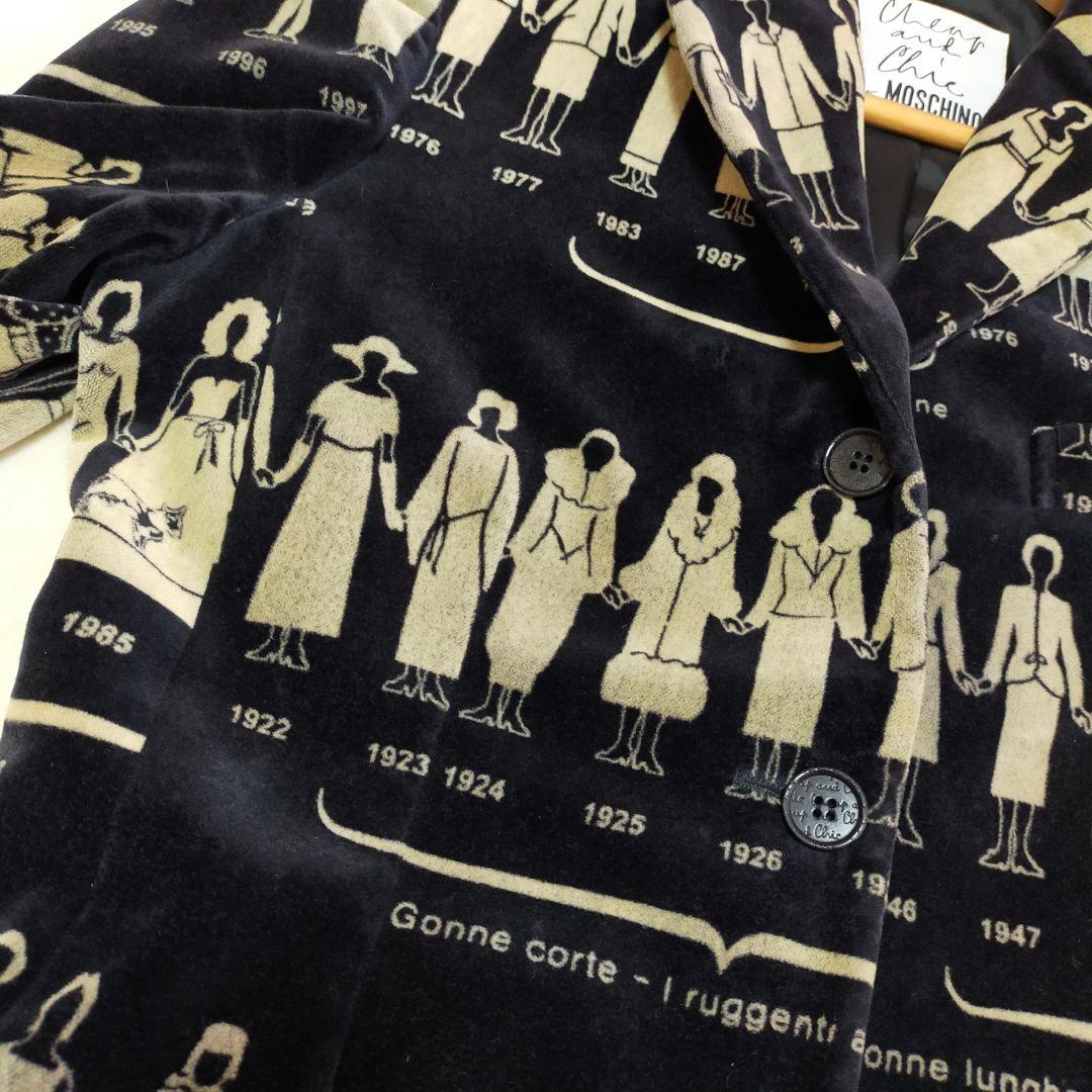 90'S　イタリア製　MOSCHINO　総柄　ベルベットテーラードジャケット
