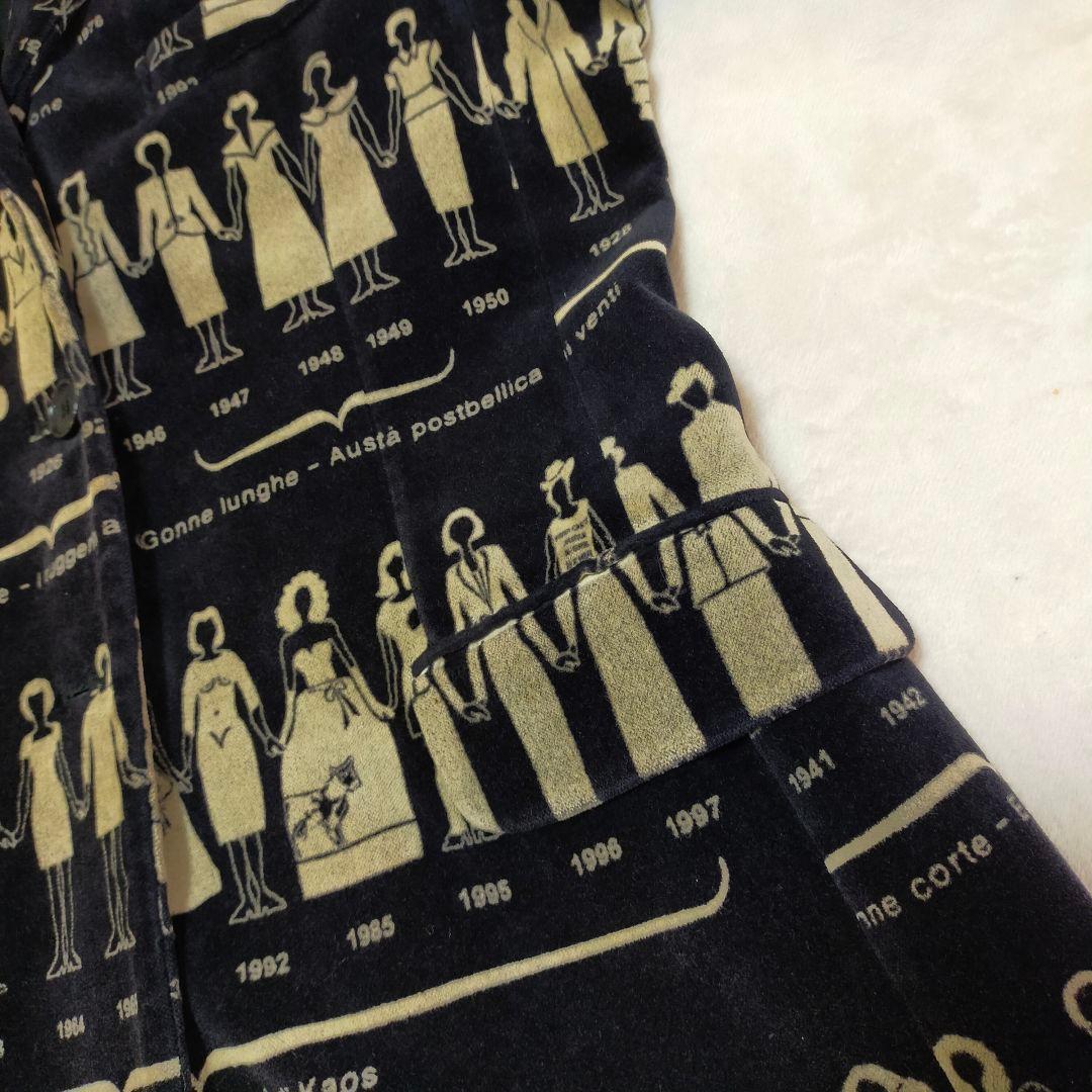 90'S　イタリア製　MOSCHINO　総柄　ベルベットテーラードジャケット