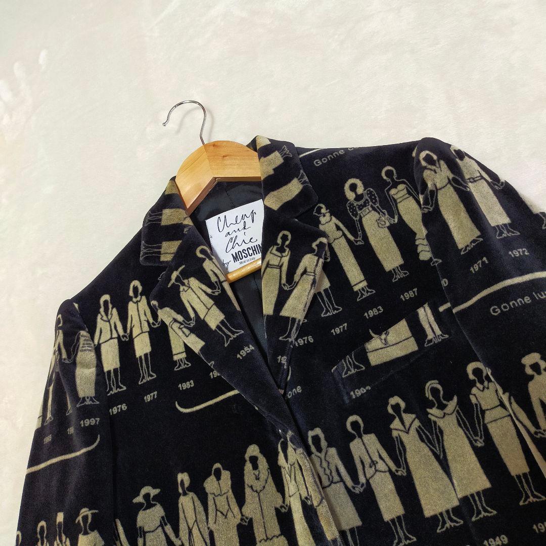 90'S　イタリア製　MOSCHINO　総柄　ベルベットテーラードジャケット