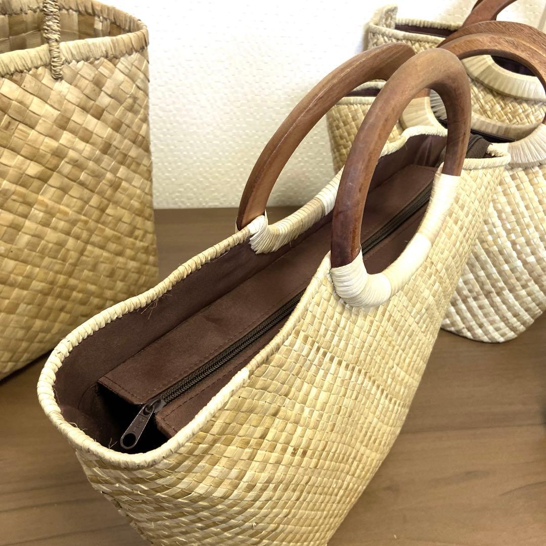 新品ハワイから到着したて　ラウハラバッグ　人気ウッドサークル持ち手ラウハラトート
