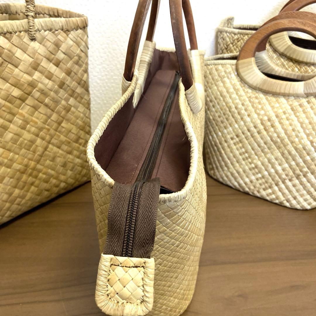 新品ハワイから到着したて　ラウハラバッグ　人気ウッドサークル持ち手ラウハラトート