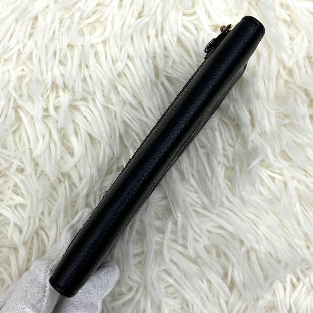 【美品】CHANEL ココマーク キャビアスキン 二つ折り財布 ブラック