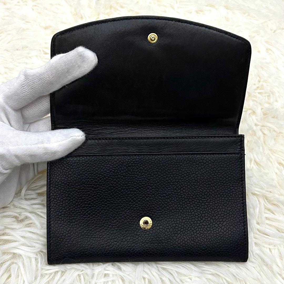 【美品】CHANEL ココマーク キャビアスキン 二つ折り財布 ブラック