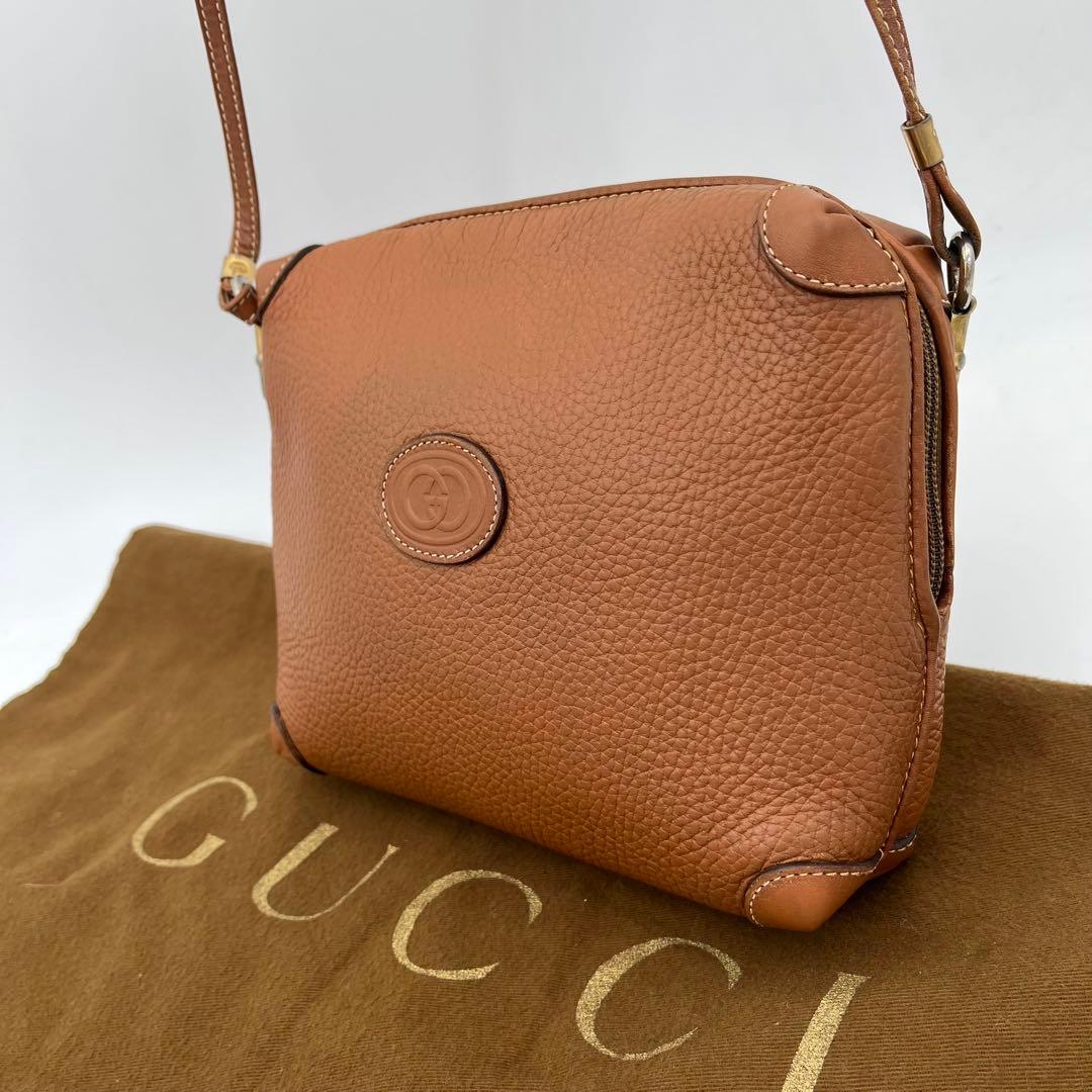 【美品】GUCCI ショルダーバッグ 斜めがけ インターロッキング レザー 茶色