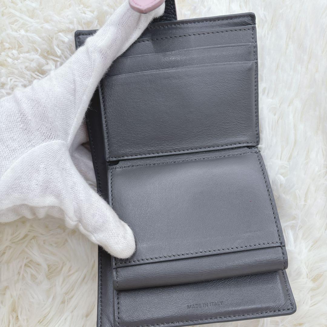 美品✨️CELINE 二つ折り財布 グレー×ピンク スモールストラップウォレット