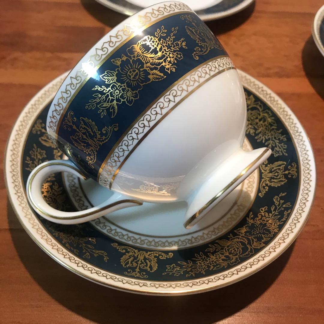 【2/4午前まで】ウェッジウッド　コロンビア　ブルー&ゴールド　トリオ2点セット