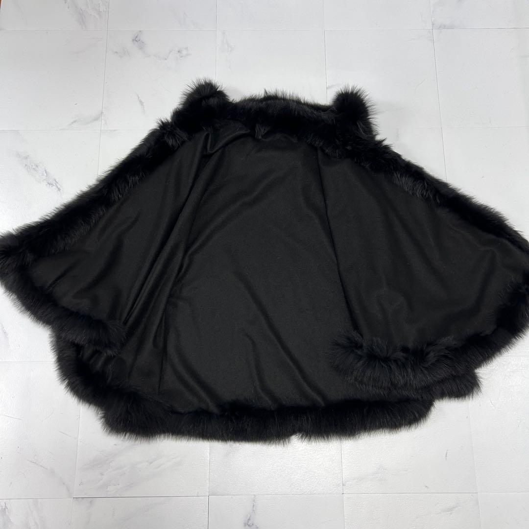 高級 Renato カシミヤ100 フォックスファー ポンチョ ブラック
