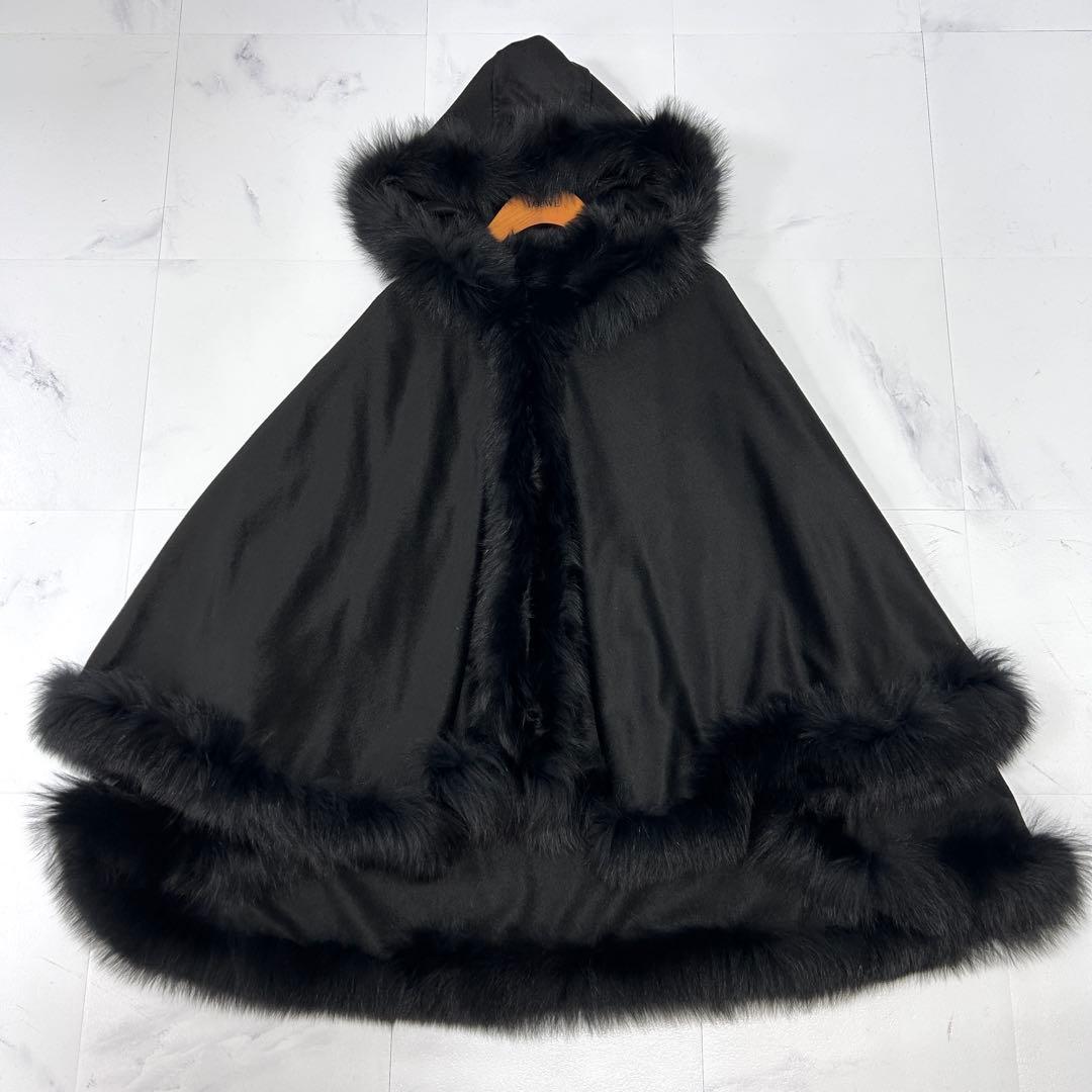 高級 Renato カシミヤ100 フォックスファー ポンチョ ブラック