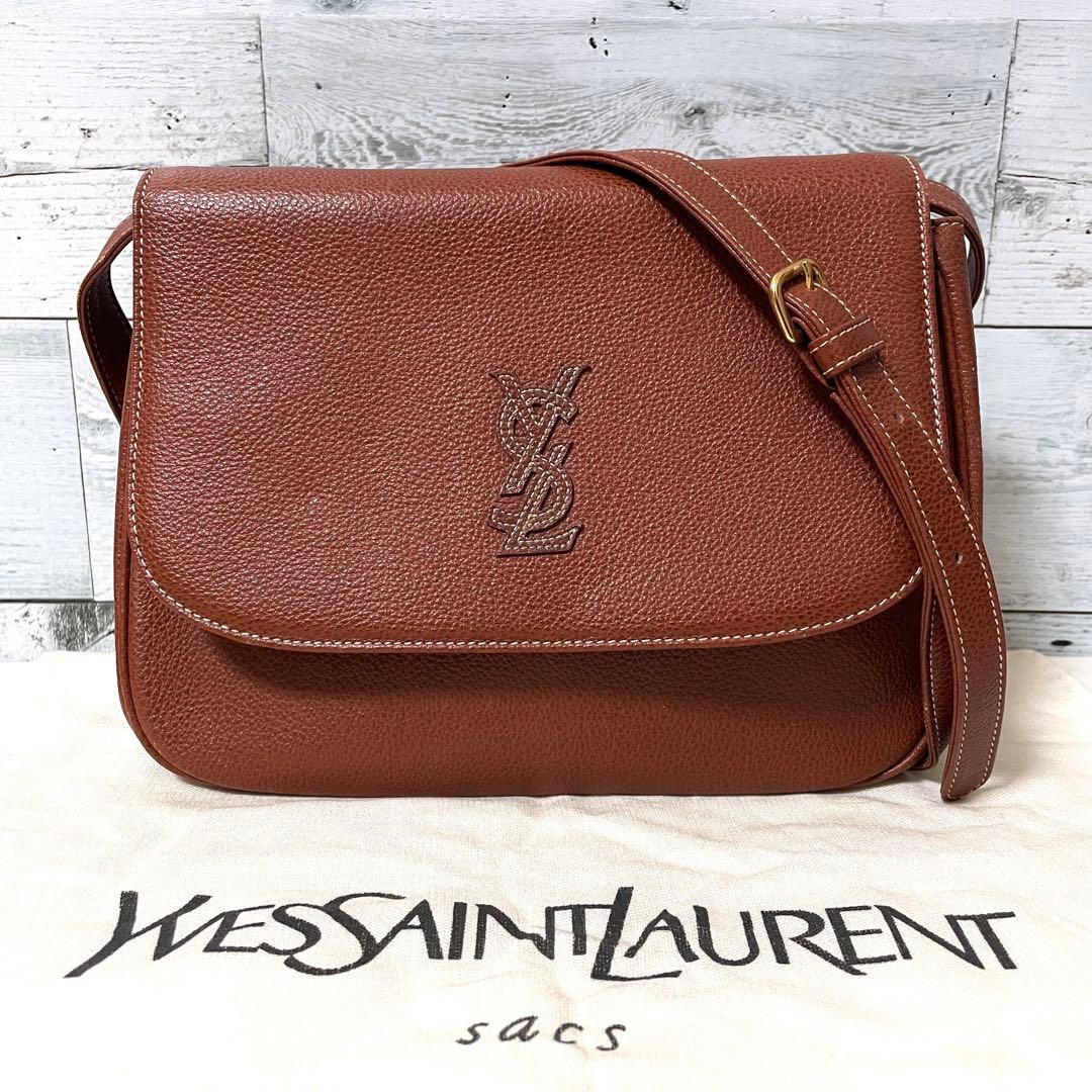 【美品】Yves Saint Laurent ショルダーバッグ ステッチロゴ