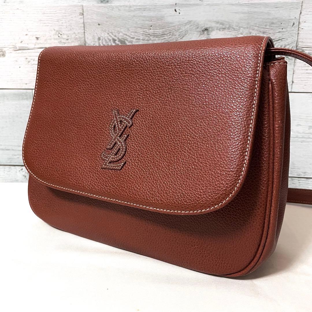 【美品】Yves Saint Laurent ショルダーバッグ ステッチロゴ
