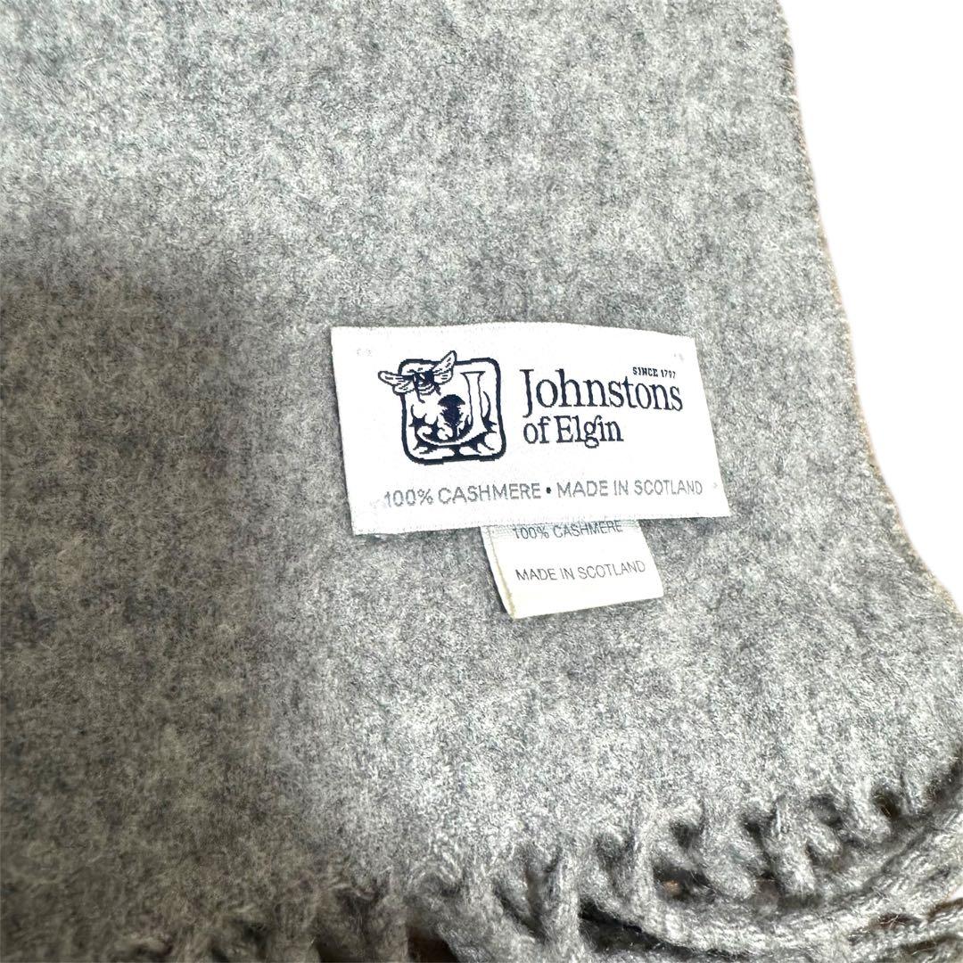 【大判マフラー】Johnstons of Elgin グレー カシミヤ100%