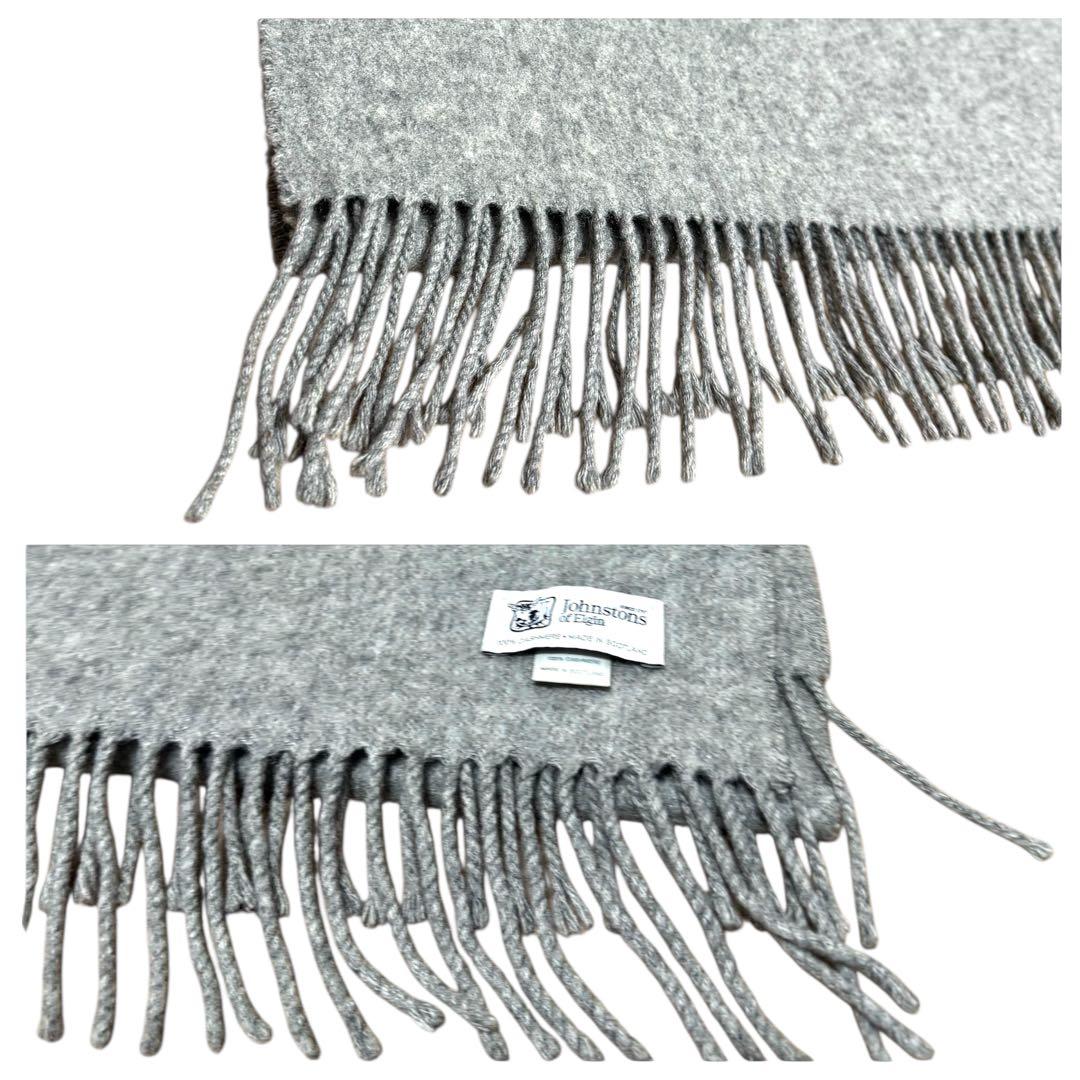 【大判マフラー】Johnstons of Elgin グレー カシミヤ100%