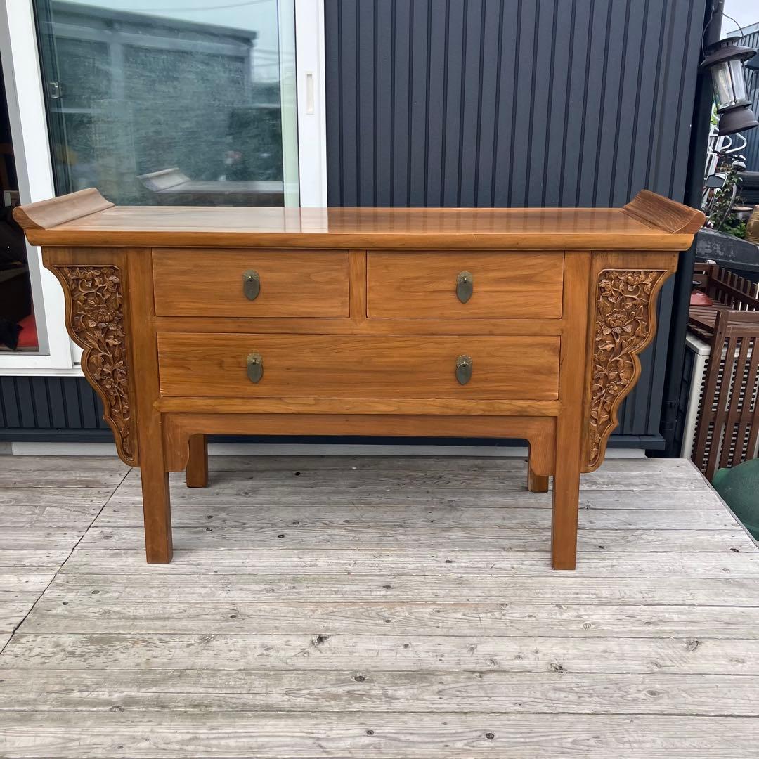 アンティーク デコア 木製 彫刻 サイドボード コンソールテーブル 北欧