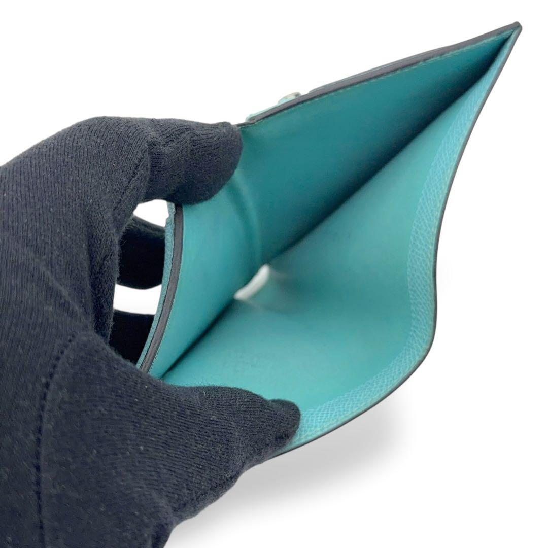 【極美品】エルメス べアンコンパクト ブルージーン T刻印 シルバー 折り財布