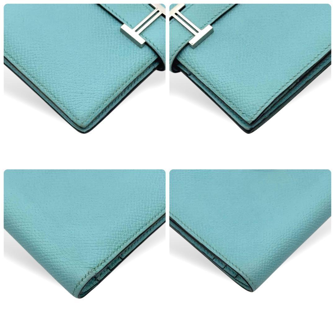 【極美品】エルメス べアンコンパクト ブルージーン T刻印 シルバー 折り財布