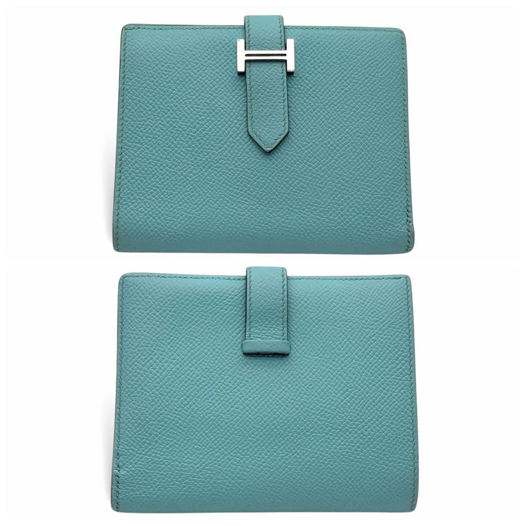 【極美品】エルメス べアンコンパクト ブルージーン T刻印 シルバー 折り財布