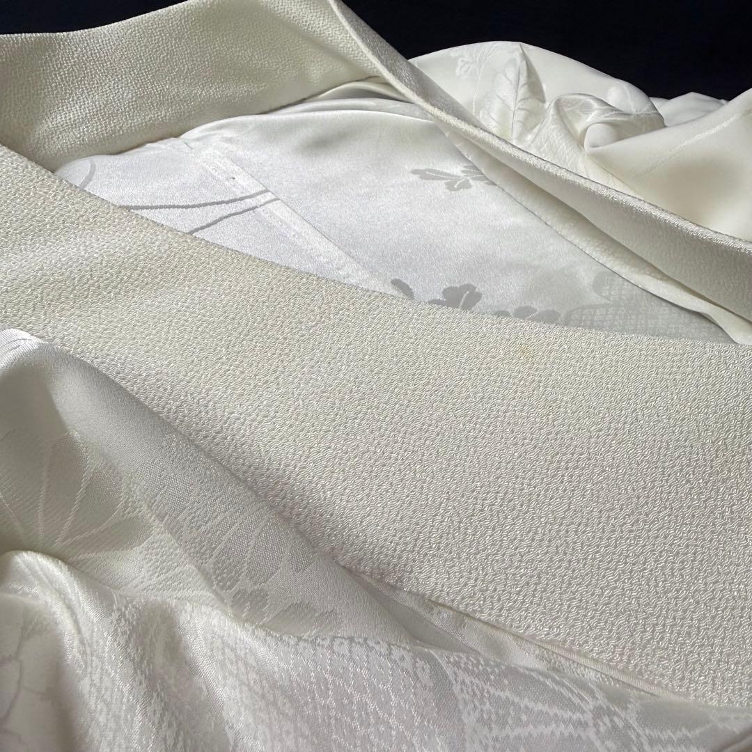 花嫁用　長襦袢 身丈135cm 裄65cm 特別衿　白　化繊 手縫【中古】菊に梅