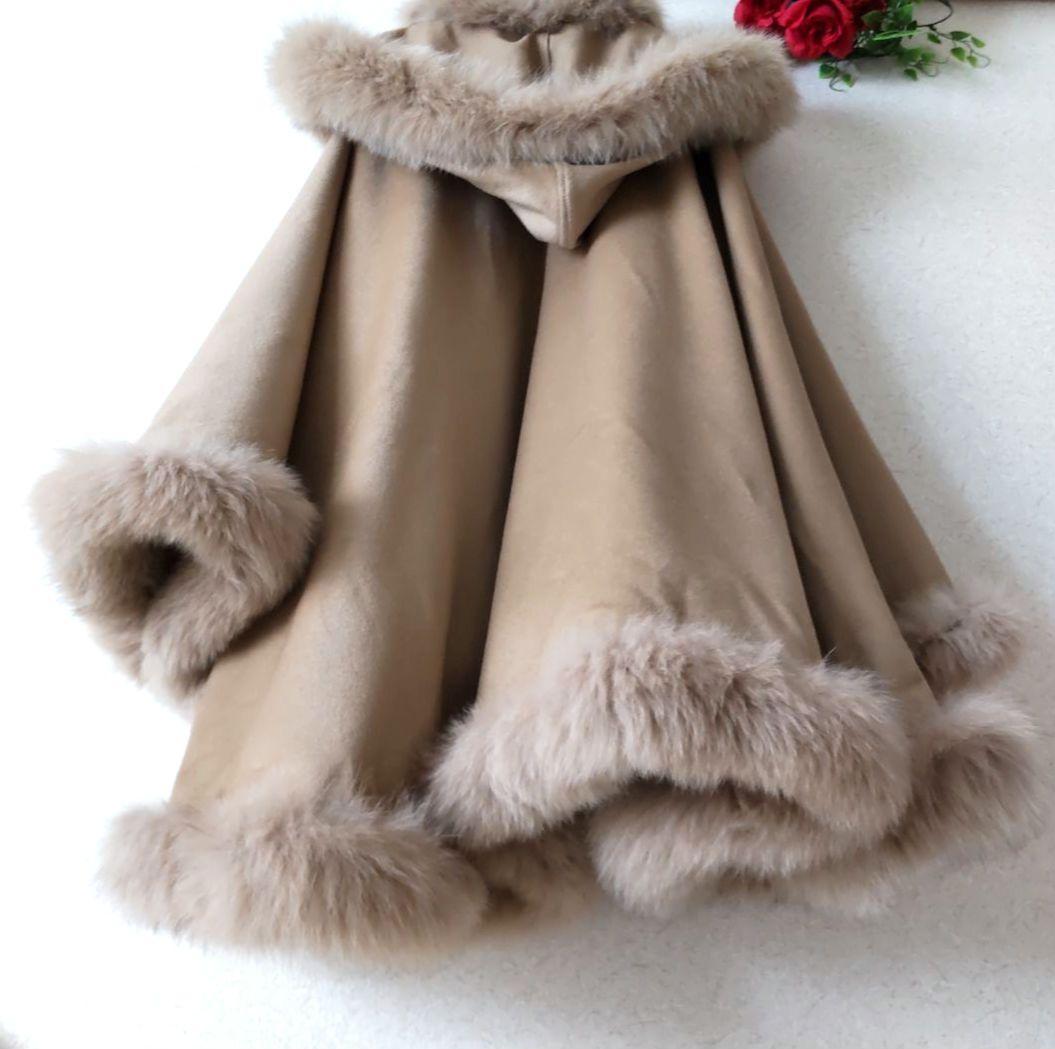 LORITTI ロリッティ　ポンチョ　カシミヤ　フォックス　フード付き　М