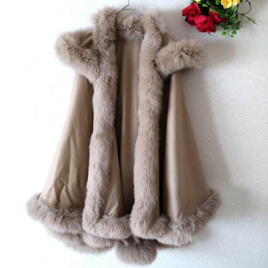 LORITTI ロリッティ　ポンチョ　カシミヤ　フォックス　フード付き　М