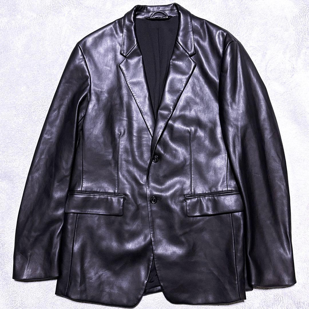 L【未使用】ZARA テーラードジャケット フェイクレザー ブラック メンズ