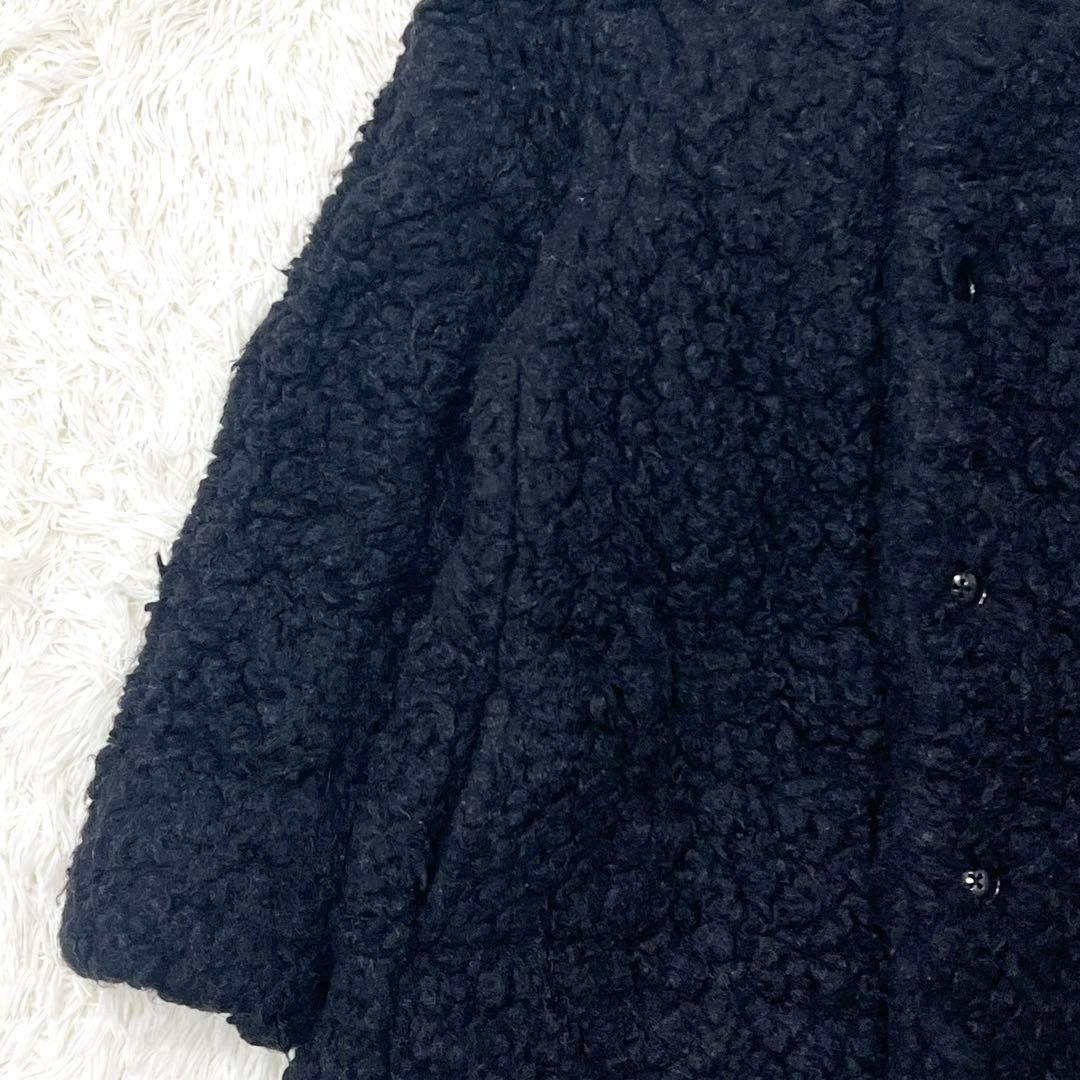 【希少】45R ノーカラー プードル ボアコート ブラック2