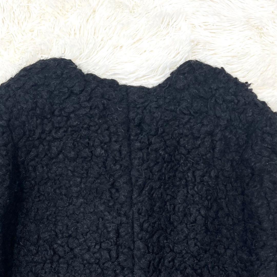 【希少】45R ノーカラー プードル ボアコート ブラック2